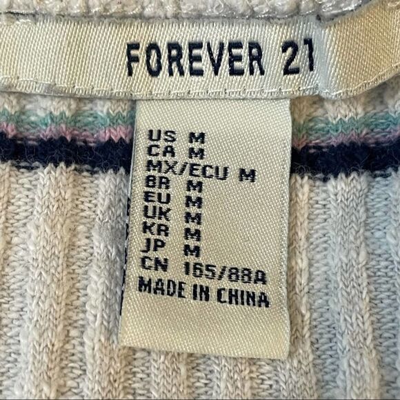 Forever 21 Solid White & Blue Striped Crop Top Cotton Blend Short Sleeve size M - Picture 4 of 10